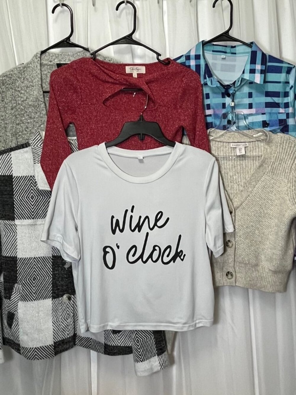 Lot of 6 Women's Tops SMALL Fall Sweaters Plaid Christopher Banks Simpson